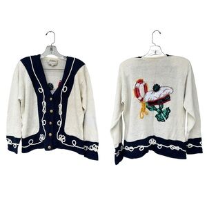 Susan Bristol Vintage 1995 Nautical Anchor Sailor Cardigan Sweater - Size Medium